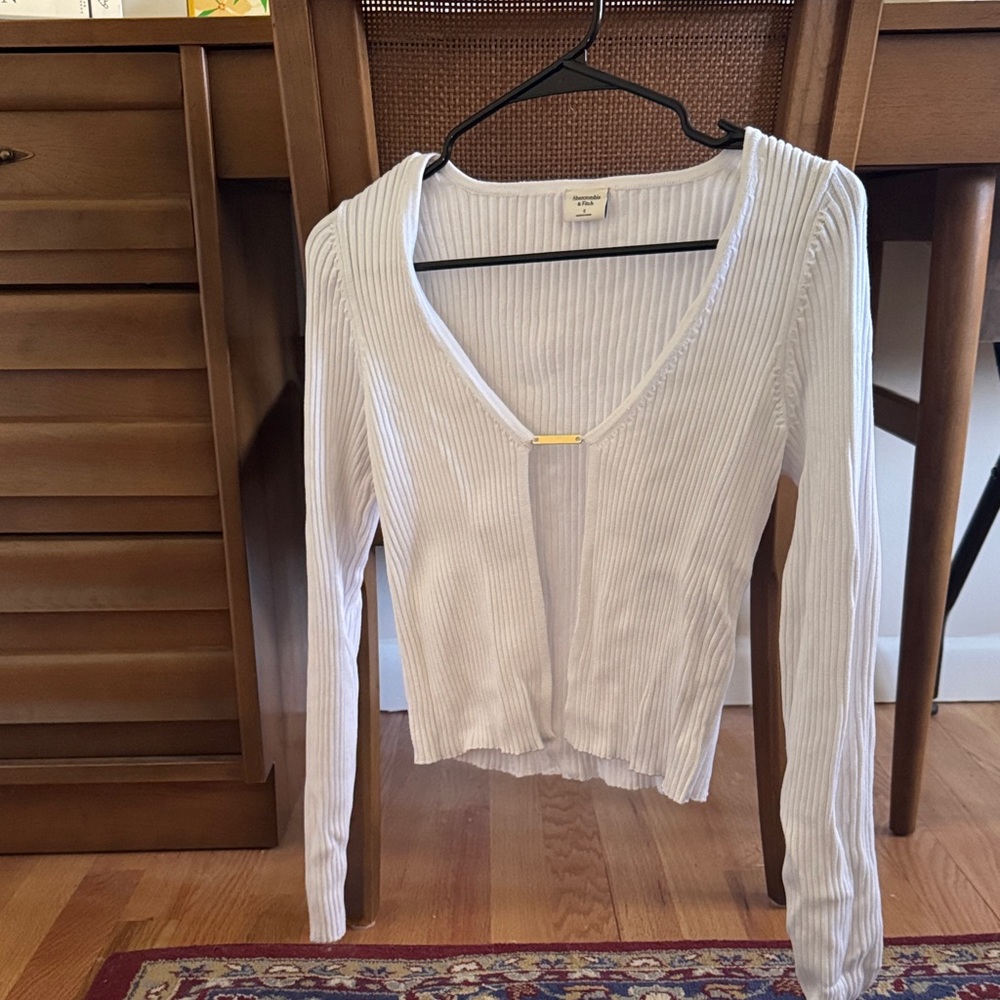 Abercrombie & Fitch White Ribbed Cardigan